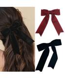 Velvet Bow Hair Clip Large Satin Ribbon Bow Hairpins Bows Hair Barrettes Fastener French Hair Bows with Long Ribbon Vintage Party Hair Accessories Women Girls Gifts 2PCS - Buy Online on SooperMarket.com