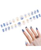 Luvadeyo Pack of 24 Stick-on Nails | French Wave Lines | Long Blue & White Artificial Fingernails | Acrylic Press-On Nail Tips for Women & Girls - Buy Online on SooperMarket.com