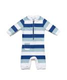 Baby Boys Sunsuit UPF 50+ Sun Protection One Piece Swimwear Set with Sun Hat (Blue Stripe 18-24 Months) - Buy Online on SooperMarket.com
