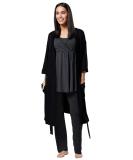 HAPPY MAMA Maternity Nursing Nightwear Set - Top, Pants & Robe 558p (Graphite Melange/Black) - Buy Online on SooperMarket.com