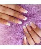 RikView French Tip Press on Nails: Long Coffin White Acrylic Nails with Rhinestones - Buy Online on SooperMarket.com