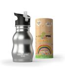 Silver 12 oz Kids Water Bottle with Straw & Handle - Eco Friendly Stainless Steel Cup - Leak Proof Lid - Cute and Easy Sip Design - Buy Online on SooperMarket.com