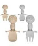 Vicloon Baby Fork and Spoon Set - Silicone Self Feeding Utensils for Toddlers, Easy Grip Cutlery Kit - Gray-Brown - 4Pcs - Buy Online on SooperMarket.com