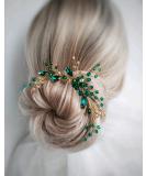 Denifery Bridal Hair Pin Emerald Gold Hair Piece Emerald Hair Clip Gold Green Hairpin Emerald Headpiece Gold Wedding Hair Accessories - Buy Online on SooperMarket.com