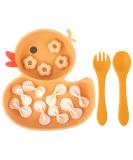 Qshare Baby Suction Plate with Spoon and Fork - Non Slip Silicone Plate for Self Feeding Training - Divided Weaning Plates for Baby Toddler (Yellow) - Buy Online on SooperMarket.com