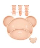 PandaEar Silicone Suction Plate Toddler Set | BPA-Free Divided Baby Food Plate with Spoon and Fork | Dishwasher & Microwave Safe | Bear Shape (Pink) - Buy Online on SooperMarket.com