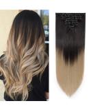 Silk-co 26 Inch 8PCS Clip in Hair Extensions Dark Brown to Ash Blond - 100% Synthetic Long Straight Hair Piece for Full Head - Buy Online on SooperMarket.com