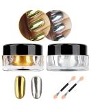 Nail Powder Hisight 2pcs - Mirror Glitter Chrome Pigment Powder for Nail Art - Gold Silver Sequins with Sponge Stick - Buy Online on SooperMarket.com