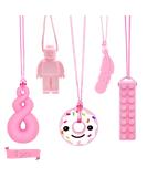 Sensory Chew Necklace Set - 5 Pink Teether Chew Toys for Autistic Children | Anxiety & Biting Relief | Food Grade Silicone Teether for Teething & Oral Motor Needs - Buy Online on SooperMarket.com