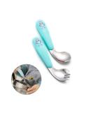 Silent children cutlery set curved handle training spoons forks stainless steel baby spoon fork curved feeding spoon baby spoon fork set set handle heat -resistant self -learning learning spoon (green) - Buy Online on SooperMarket.com