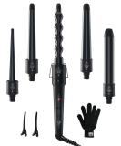 Curling Wand Ohuhu 5 in 1 Hair Curler Curling Tongs Iron Set with 5 Pcs 0.35 to 1.25 Inch Interchangeable Ceramic Barrel Heat Protective Glove 2 Clips Dual Voltage Gift for Girl Women Mother's Day Black - Buy Online on SooperMarket.com