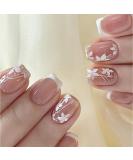 Shop French Tip Press On Nails - Short Square Floral Acrylic Nails for DIY Manicure | 24 Pcs Glossy Glue-On Fake Nails for Women & Girls - Buy Online on SooperMarket.com