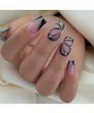 24PCS Square French Rhinestone Gloss Black Press on Nails for Women and Girls - Buy Online on SooperMarket.com