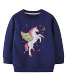 Girls Cotton Sweatshirt | Casual Long Sleeve Pullover for Toddlers | Blue | Ages 1-12 - Buy Online on SooperMarket.com
