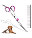 Professional Curved Dog & Cat Grooming Scissors Set - Pink Stainless Steel with Pet Comb | International Shipping - Buy Online on SooperMarket.com