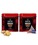 BLUE TEA - Hibiscus Ginger Herbal Tea - 36 Tea Bags (Pack of 2) || CAFFEINE FREE |Detox - Soothing Tea| Vegan - Gluten Free - Tin Packing(18X2) - Buy Online on SooperMarket.com