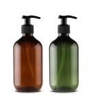 Alledomain 2PCS 300ml/10oz Empty Refillable Plastic Lotion Pump Bottles Shampoo Body Washing Cream Shower Gel Storage Holder Container Toiletries Liquid Dispenser (Brown & Green) - Buy Online on SooperMarket.com