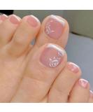 24Pcs Square False Toenails Glossy French Rose Flower Press on Toenails Nude Pink Stick on Toenails Short Acrylic Full Cover Summer Fake Toenails for Women and Girls Daily Decorations White Rose Flower - Buy Online on SooperMarket.com