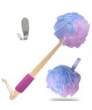 Loofah Back Scrubber - Bamboo Charcoal Fiber Bath Sponge Set for Men & Women - Includes Handle & Hook - Pink - Buy Online on SooperMarket.com