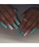 False Nails Press on Nails Long Shiny Acrylic Stick on Nails Blue White Coffin Ballet French Design Fake Nails with Glue Sticker for Women Gift Nail tips for Birthday Party - Buy Online on SooperMarket.com