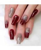 RikView Medium Red Glitter Press on Nails - 24 Pack Square Acrylic Full Cover - International Shipping Available - Buy Online on SooperMarket.com