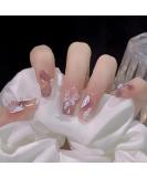 WOOXDYUK Nail Art Set Press On Nails Medium French Tip Crystal Butterfly Nails Pack of 24 False Nails With imported jelly glue +1 Nail Rub +1 Alcohol Pack +1 Nail Remover Z492 - Buy Online on SooperMarket.com