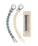 Silicone Soother Pacifier Chain for Teething Baby - Kowlone Dummy Clip | Unisex Newborn Dummies | Beige Dim Grey & Moss Green - Buy Online on SooperMarket.com