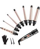 Ohuhu 7 in 1 Curling Wand Set with Interchangeable Ceramic Barrels and Heat Protective Glove - Dual Voltage Hair Curler in Rose Gold | Mother's Day Gift - Buy Online on SooperMarket.com