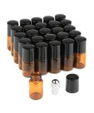25 Pcs Mini Tiny Essential Oil Glass Roller Bottles - Refillable Aromatherapy Perfume Vials with Metal Rollerball - 2ml Amber Glass Roll On Bottles - Buy Online on SooperMarket.com