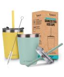 Tweevo Kids Tumblers 8.5 oz - 2 Pack, Stainless Steel Cups with Spill-Proof Lids, Straws, and Brush - Blue Yellow - Buy Online on SooperMarket.com
