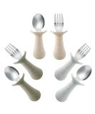 Pandaear 6 pieces children's cutlery Esslern cutlery from 1 year |Silicone stainless steel baby cutlery set spoon fork with silicone hold anti-choke design bpa free learning cutlery light brown - Buy Online on SooperMarket.com