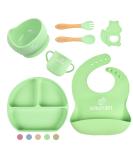 Bebefant Silicone Baby Weaning Set | Suction Bowl, Plate, Cup, Bib, Cutlery | Baby Led Weaning 6-Piece Set - Green - Buy Online on SooperMarket.com