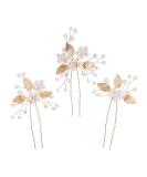 3 pieces bride hair jewelry gold pearls bride wedding hair pins headdress wedding hair clip leaves bride tiara flower hair accessories hair clips for brides bridal - Buy Online on SooperMarket.com