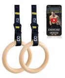 Double Circle Wood Gymnastics Rings with Quick Adjust Numbered Straps and Exercise Videos Guide - Full Body Workout Rings, Calisthenics, Home Gym (Multi-Size) Rings 1.25 Inch - Buy Online on SooperMarket.com