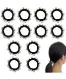 12 PCS Black Pearl Elastic Hair Bands Scrunchie Hair Ties Ponytail Holder Hair Ropes Hair Ring Hair Accessories for Women and Girl - Buy Online on SooperMarket.com