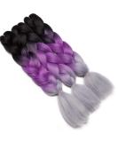 Tess Braids Extensions 60 cm | Jumbo KanCalon Ombre Hair Braids - Black/Purple/Gray - 100g Bundle for Box Braids - Buy Online on SooperMarket.com
