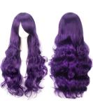 YEESHEDO 32 Wavy Curly Cosplay Wig with Bangs - Dark Purple | Heat Resistant, Synthetic Hair for Women's Party Costume, Anime & Halloween - Buy Online on SooperMarket.com