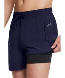 BALEAF Men's 5 Inch Swim Trunks with Compression Liner, Quick Dry 2-in-1 Shorts, Large - Dark Blue - Buy Online on SooperMarket.com