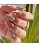 JUSTOTRY 24 Pcs Floral Stiletto False Nails Medium Grey French Press on Nails Pattern Trendy Gold Swirl Fake Nails Short with Nail Glue Almond Stick on Nails for Women Nails Fake Nail for Nails Art flower&grey1 - Buy Online on SooperMarket.com