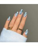 Sethexy Glitter Almond False Nails - 24 Pcs Swirl Press-On Nails for Women & Girls | Blue Hawaii Acrylic Stick-On Nails - Buy Online on SooperMarket.com