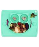 Silicone Divided Toddler Plate Set - Non Slip Suction Baby Dinner Plates with Spoon & Fork | BPA Free & FDA Approved - 5owl-cyan - Buy Online on SooperMarket.com