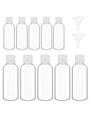 10 Piece Transparent Travel Bottles Set - Refillable Liquid Containers for Lotions & Shampoo with Funnels (50ml & 100ml) - Safe Travel Accessories - Buy Online on SooperMarket.com