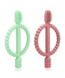 Buy BPA-Free Baby Biting Toys - 2 Pack Silicone Teething Rings for Kids Gum Massage - Bright Green & Caramel - Buy Online on SooperMarket.com