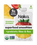Noka Superfood Smoothie Pouches (Strawberry Pineapple) 4-Pack with Plant Protein, Prebiotic Fiber & Flax Seed - Organic, Gluten Free, Vegan - Healthy Fruit Squeeze Snack (4.22oz Each) - Buy Online on SooperMarket.com