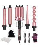 5-in-1 Ceramic Curling Wand Set with LCD Display - Interchangeable Waver Curling Iron for Long/Short Hair - Pink - Buy Online on SooperMarket.com