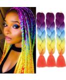 Ombre Rainbow Braiding Hair Extensions 24 Inch - 3 Pack Synthetic Jumbo Braiding Hair for Women - Purple/Blue/Yellow/Orange - High Temperature Twist Crochet Braids - Buy Online on SooperMarket.com