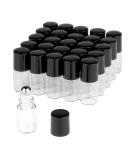 25 Pcs Clear Glass Mini Roll On Bottles - Empty 2ml Roller Ball Bottles for Essential Oils, Perfume, Lip Balm - Cosmetic Sample Vials with Black Cap - Buy Online on SooperMarket.com
