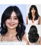 Allbell Black Wavy Wigs for Women Natural Wave Bob Wigs with Bangs - Buy Online on SooperMarket.com