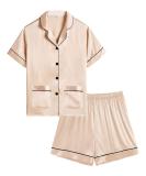 SWOMOG Kids Satin Pyjamas Sets Girls Boys Button-Down Pjs Short Sleeve Silk Nightwear 2 Piece Lounge Sets 4-5 Years Champagne - Buy Online on SooperMarket.com