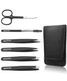Mayki Black 6PCS Professional Stainless Steel Eyebrow Tweezers Set for Precision Hair Removal - Ideal for Women, Men, Ingrown Hairs, Splinters, and Ticks - Buy Online on SooperMarket.com